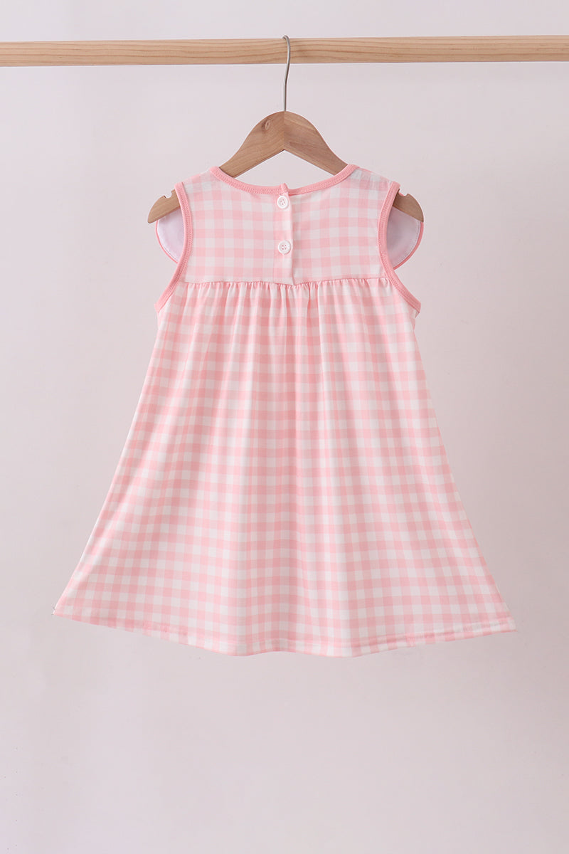 Pink character embroidery gingham dress