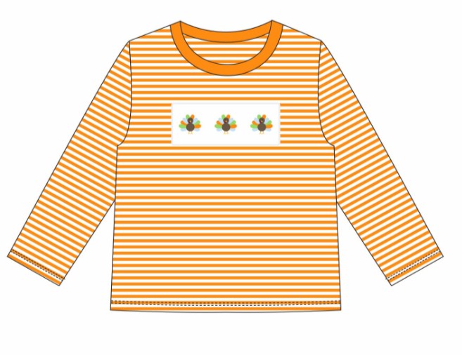 Premium orange turkey embroidery stripe top