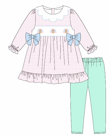 Premium turkey embroidery gingham pants set