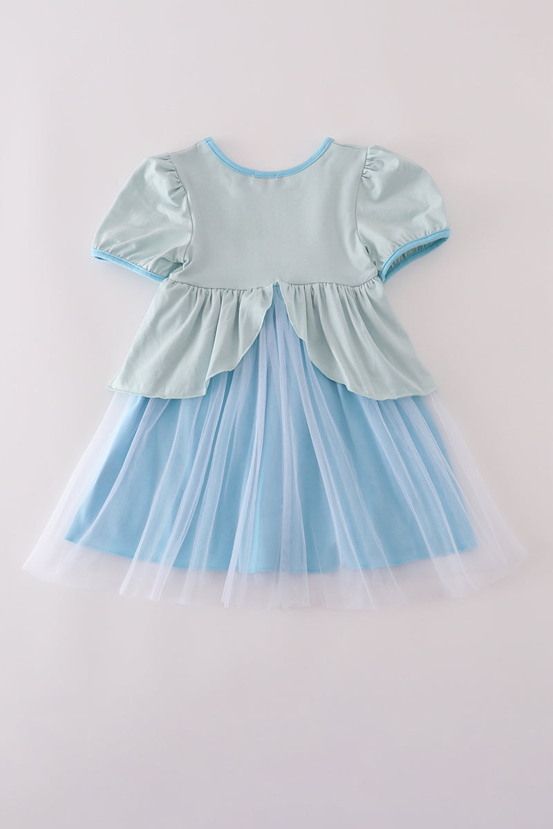 Blue princess embroidery ruffle dress