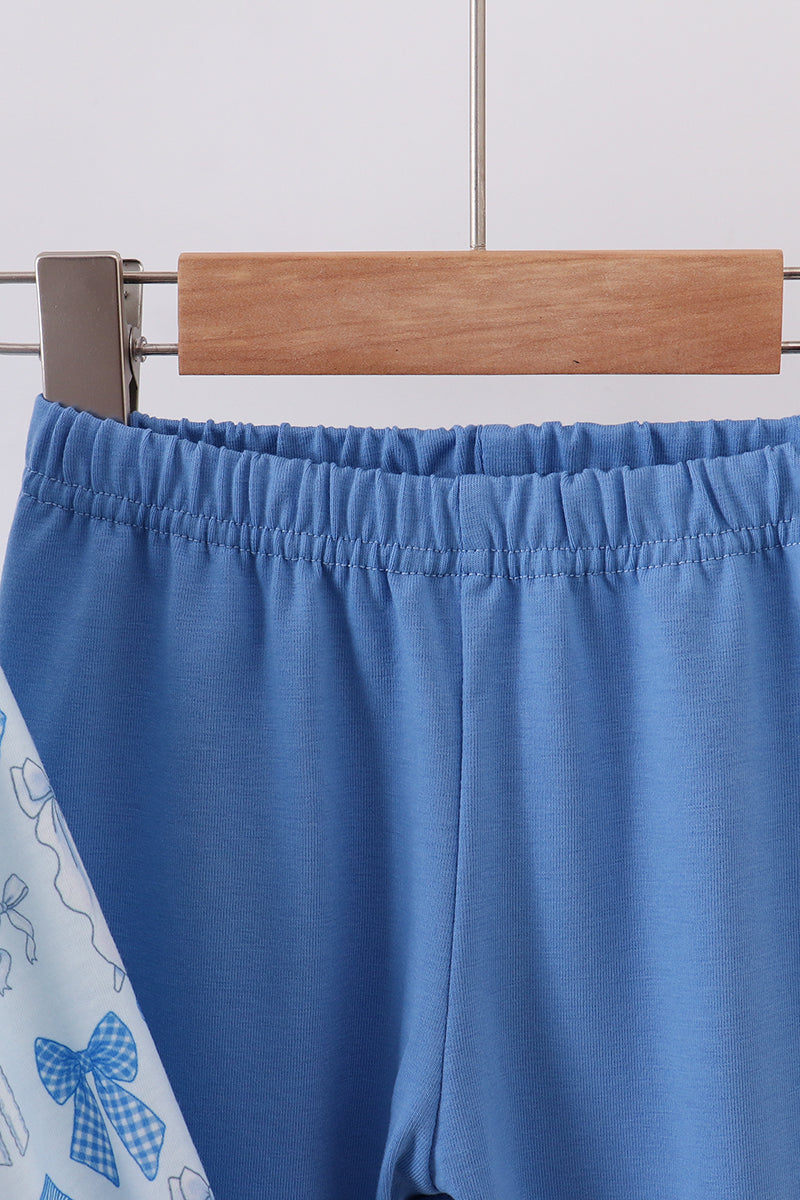 Blue bow smocked ruffle pants set