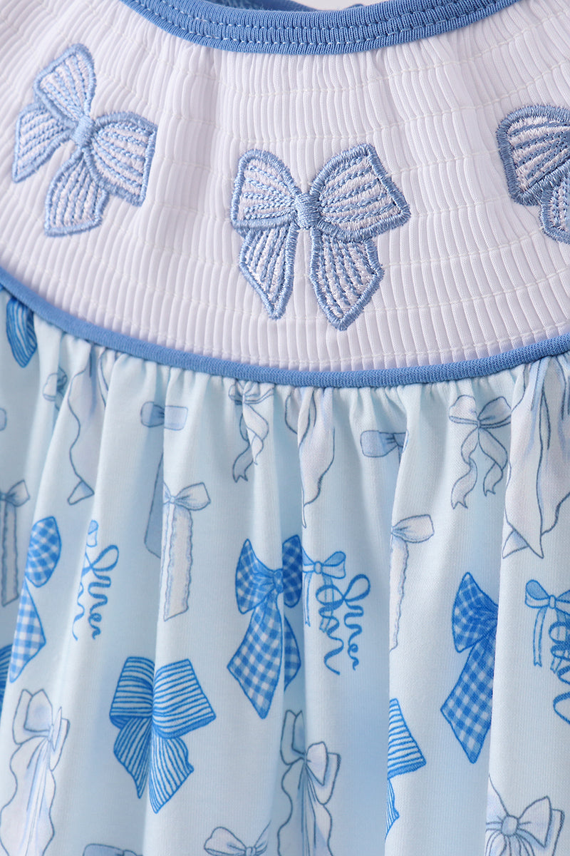 Blue bow smocked ruffle pants set
