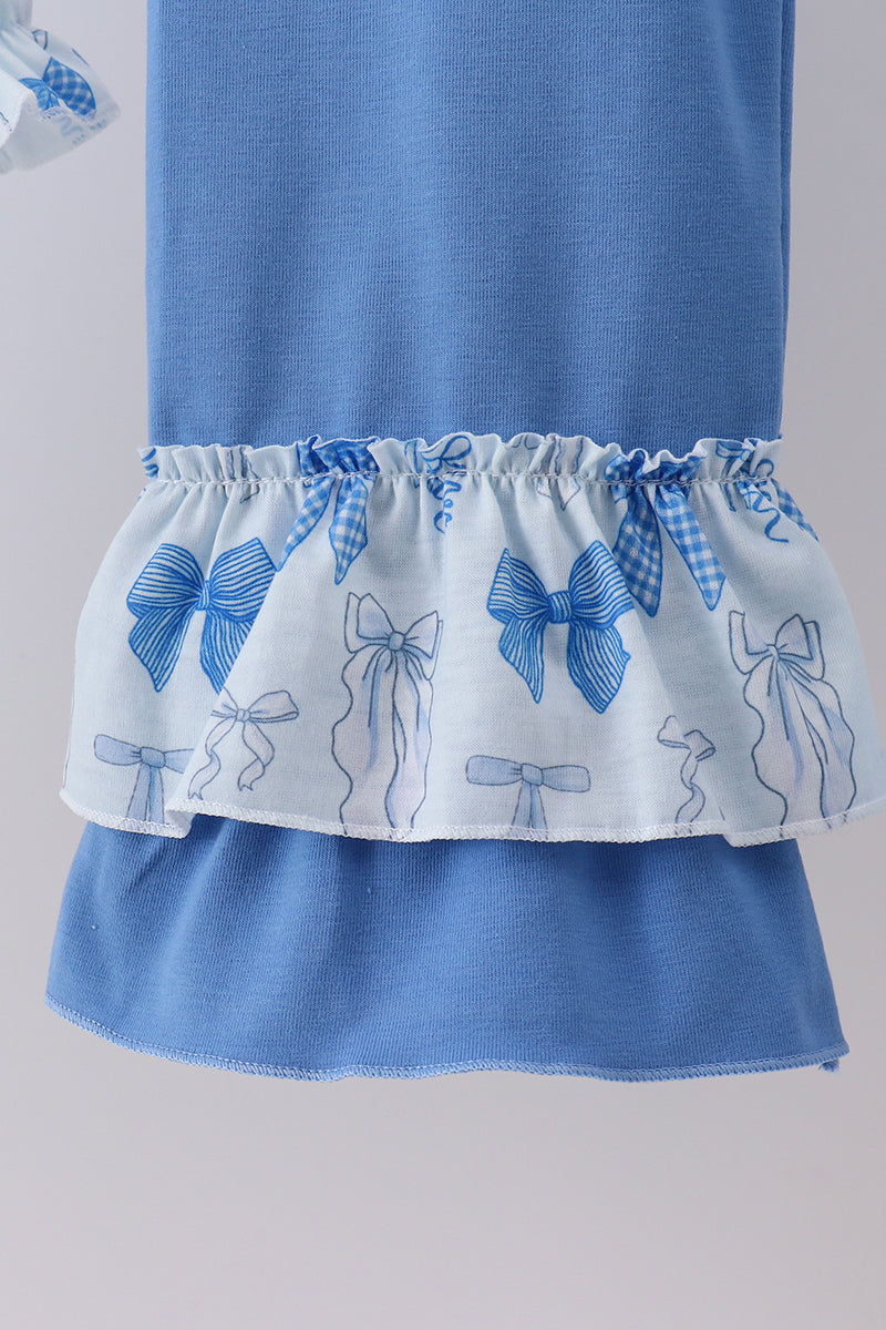 Blue bow smocked ruffle pants set