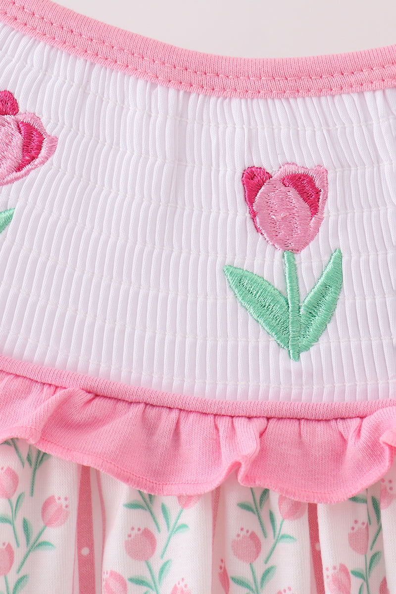 Floral tulip smocked ruffle dress