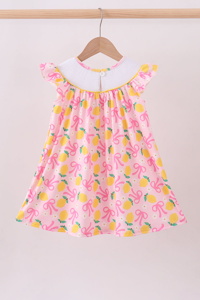 Pink lemon smocked ruffle dress