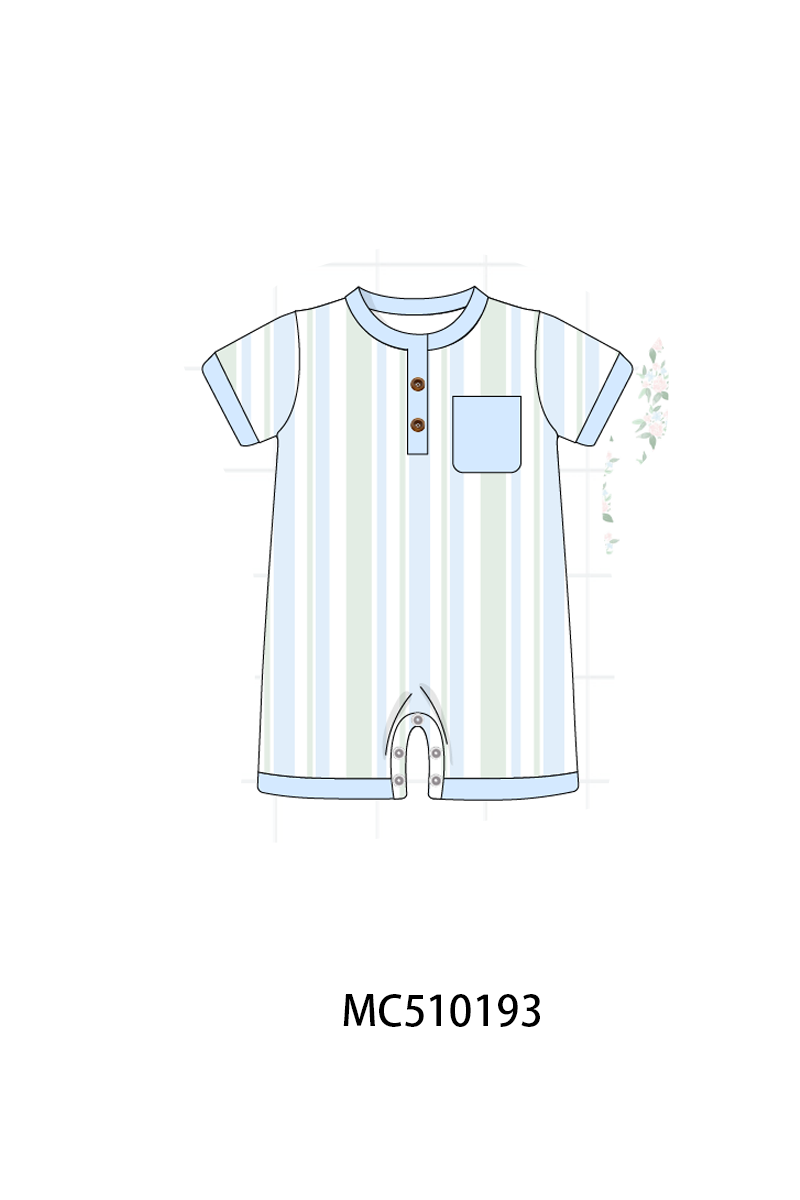 Blue stripe print pocket romper