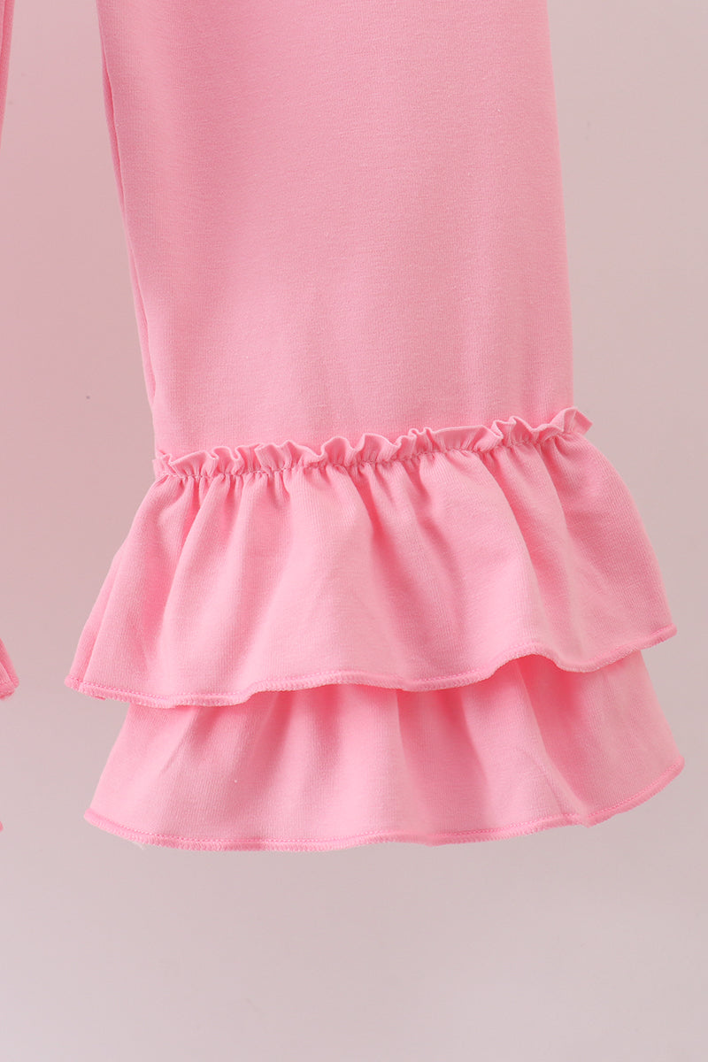 Pink bow nutcracker ruffle pants set