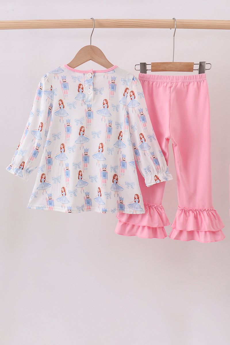 Pink bow nutcracker ruffle pants set