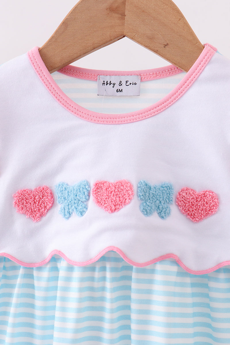 Blue bear embroidery ruffle romper