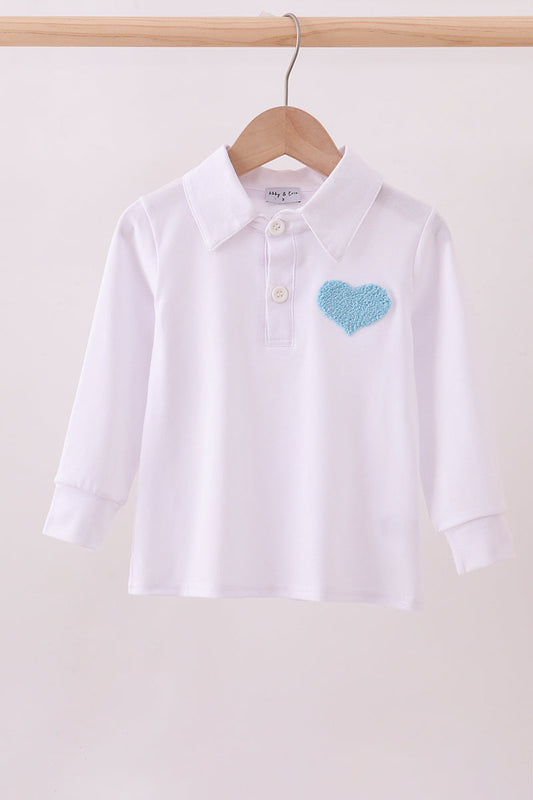 Blue heart french knot button down top