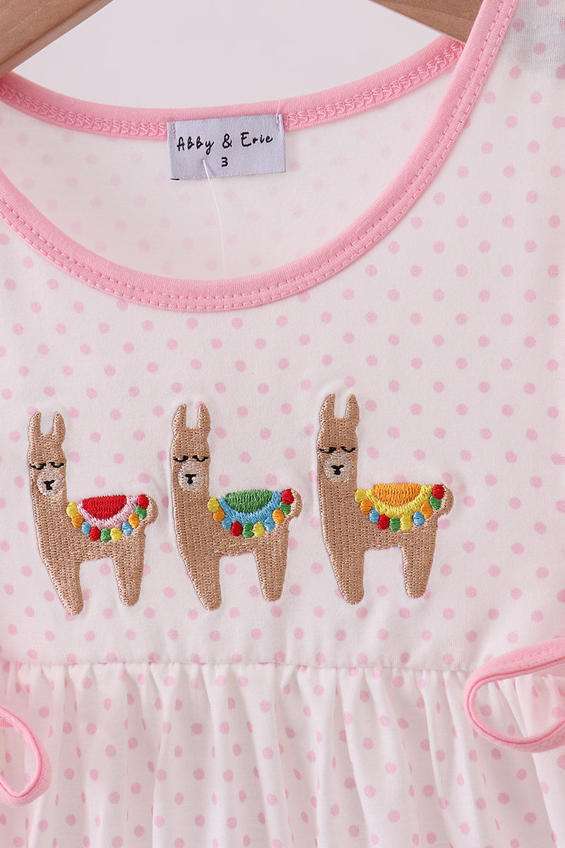 Pink alpaca embroidery ruffle dress