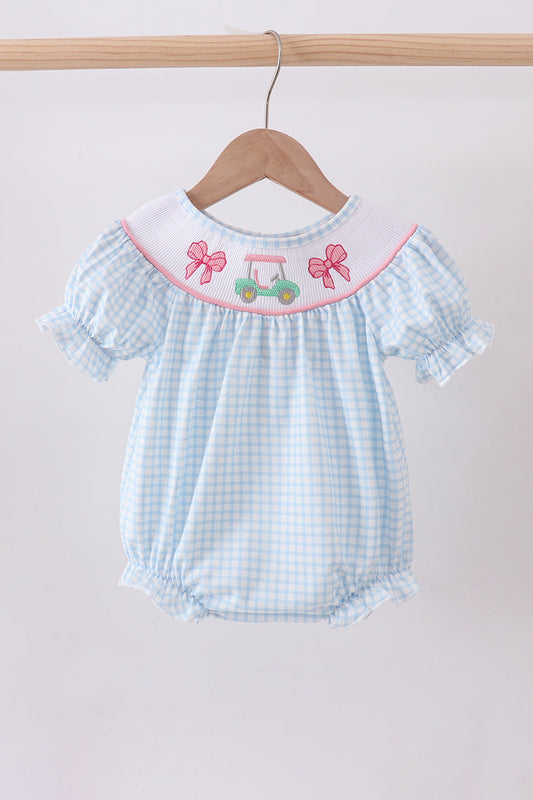Blue golf cart smocked bubble