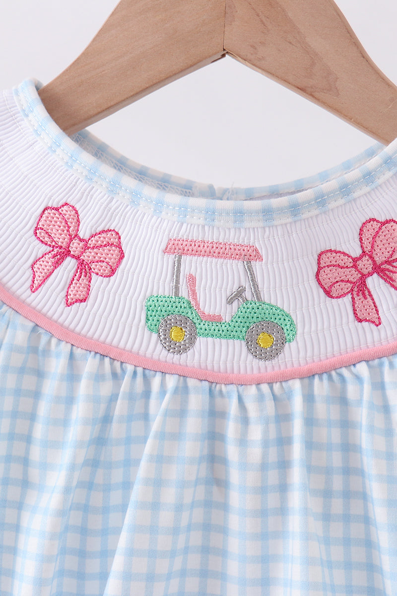 Blue golf cart smocked bubble