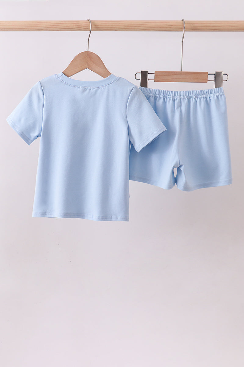 Blue big brother embroidery shorts set