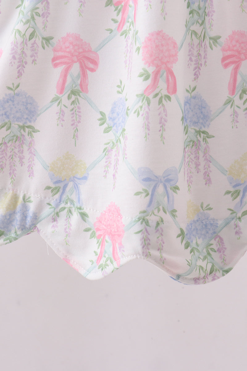 Floral print little sister smocked bloomer set