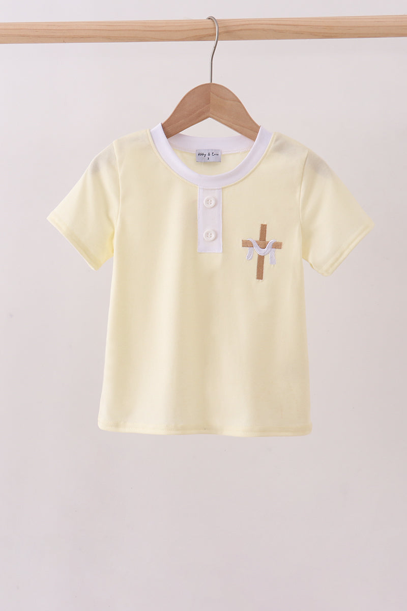 Yellow cross embroidery top