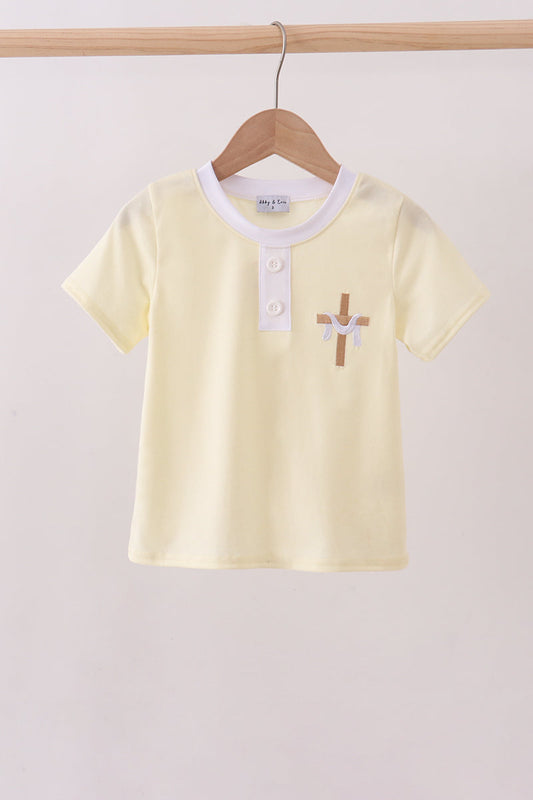 Yellow cross embroidery top
