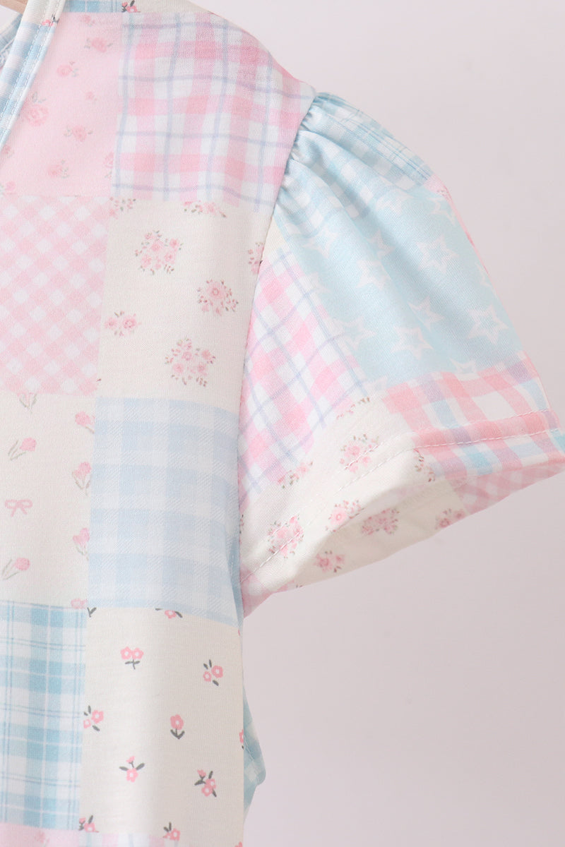 Pink patchwork floral tiered dress