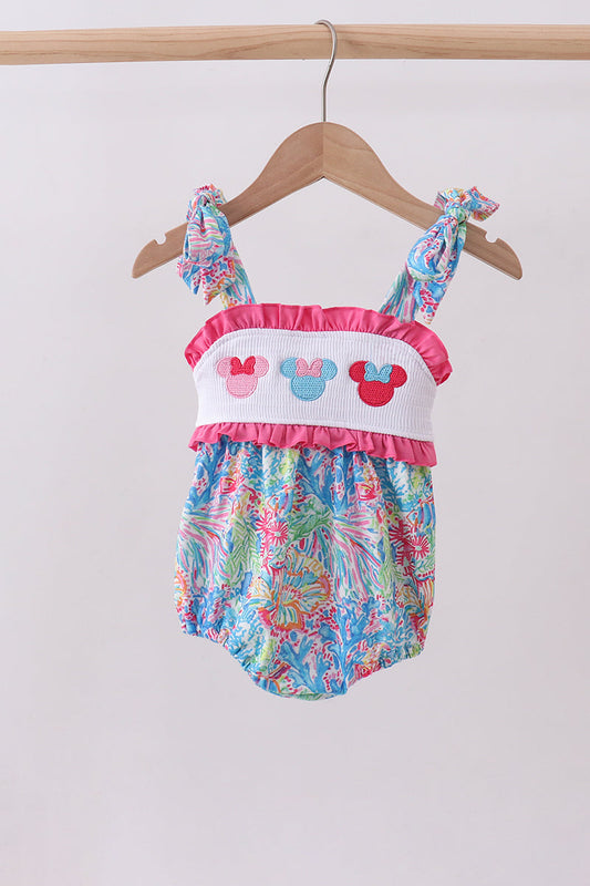Pink character smocked ruffle bubble