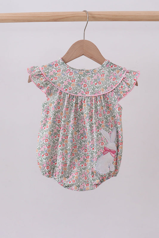 Floral bunny applique ruffle bubble