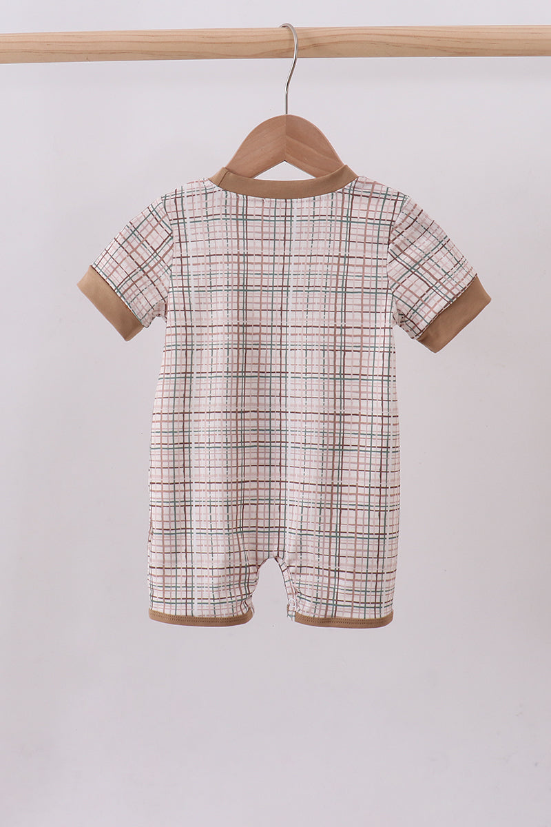Brown bunny applique plaid romper