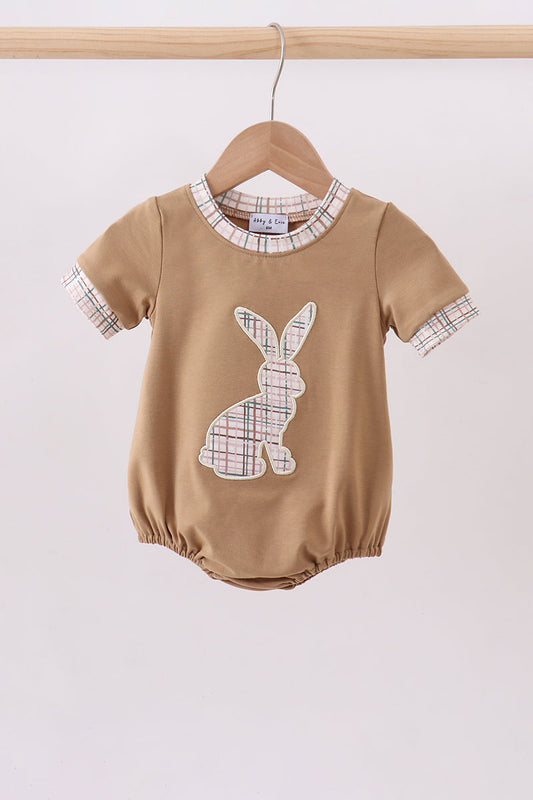 Brown plaid bunny applique bubble