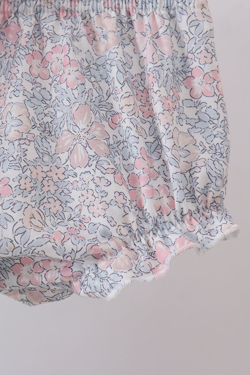 Blue floral bunny applique bloomer set