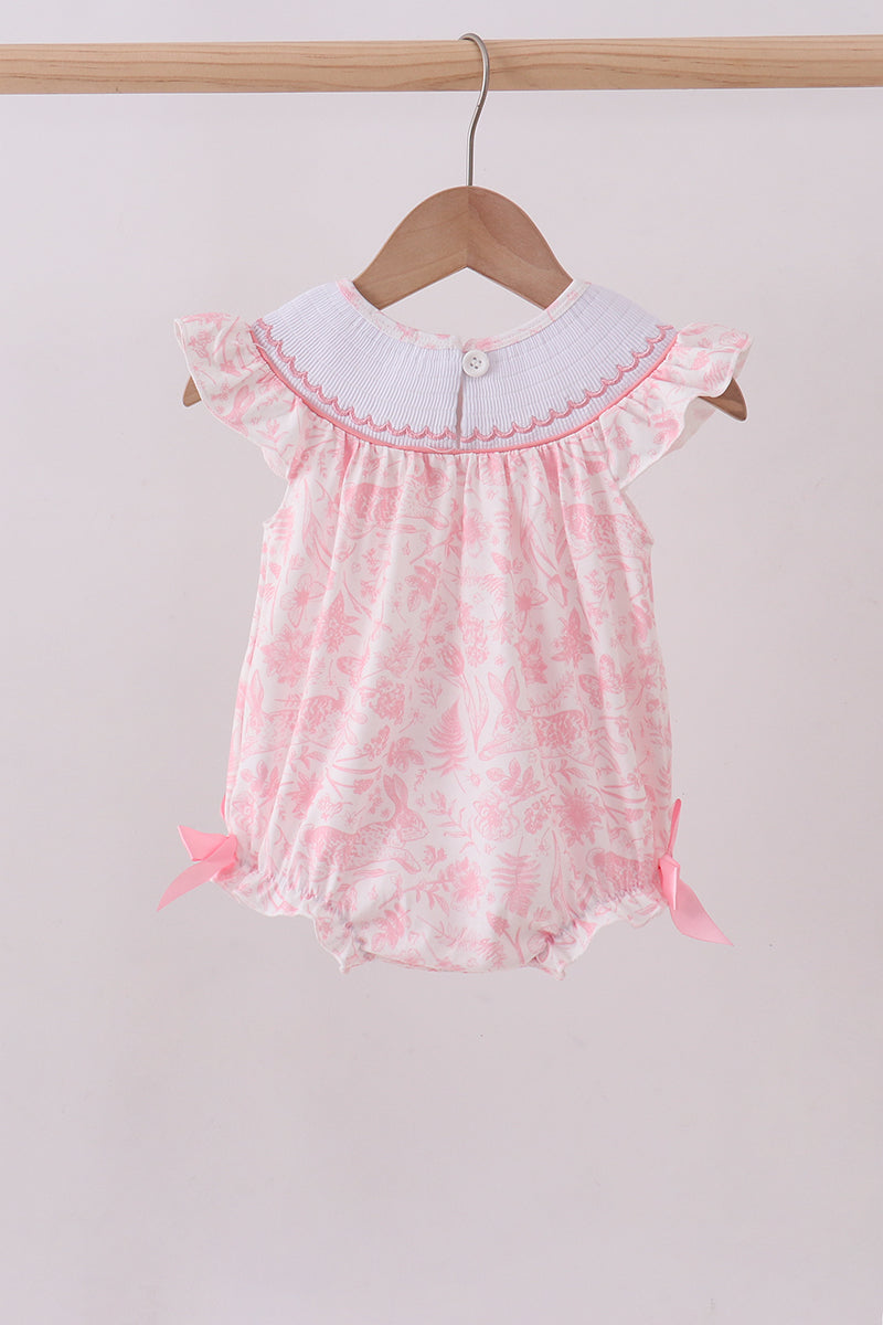 Pink bunny smocked ruffle bow bubble