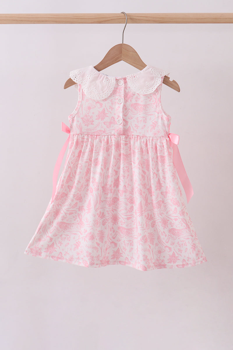 Pink bunny smocked lace collar dress