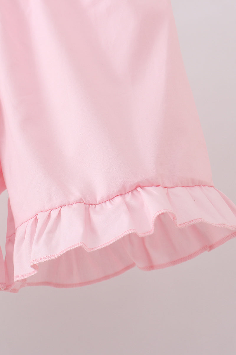 Green swiss dot cross sheep ruffle shorts set