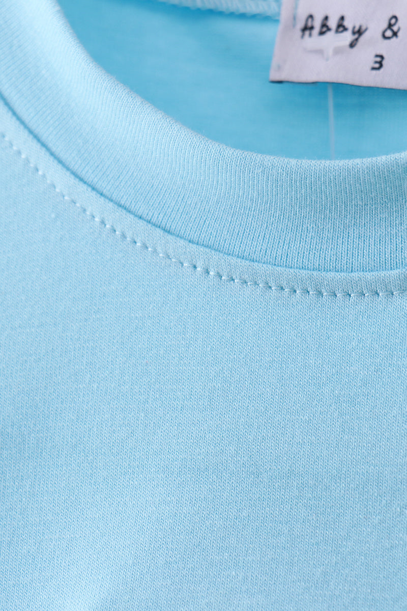 Blue cross applique top