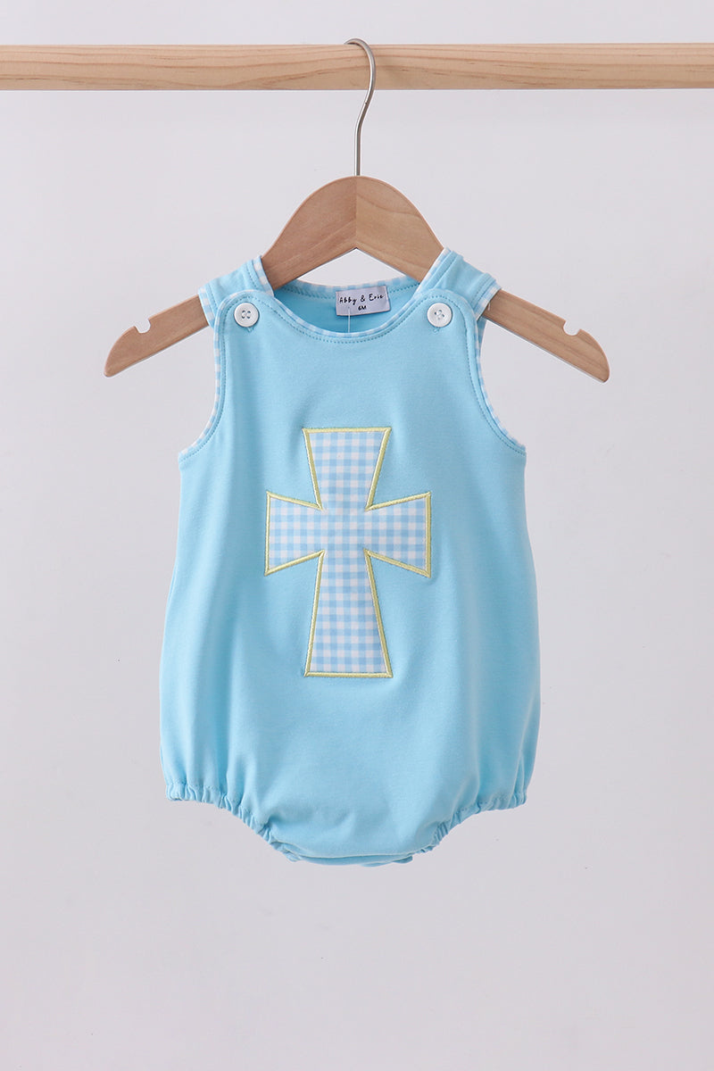 Blue cross applique top