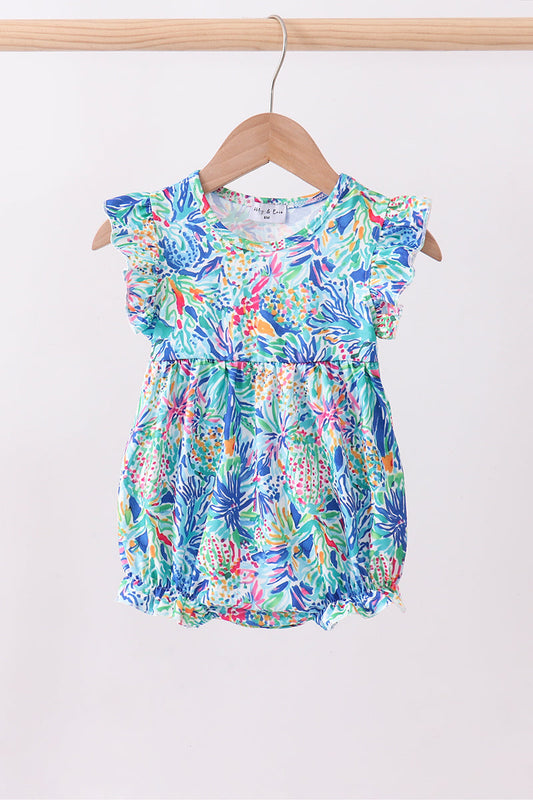 Blue floral print ruffle bubble