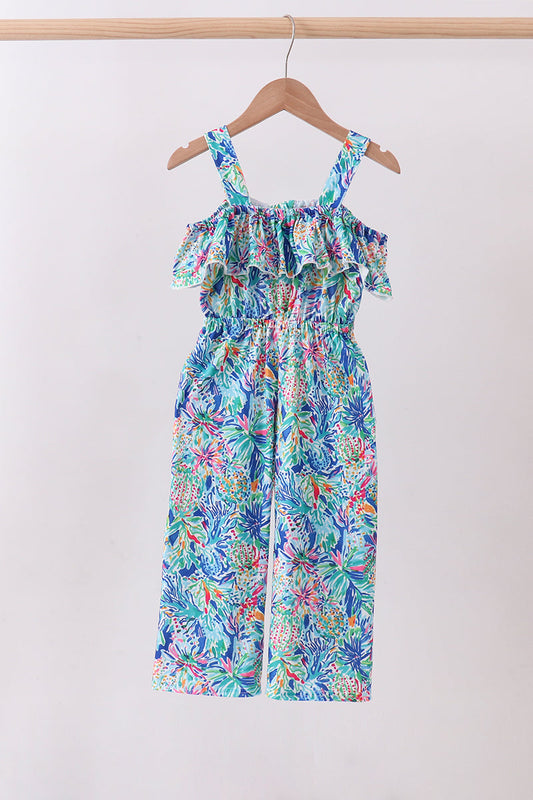 Blue floral print jumpsuit