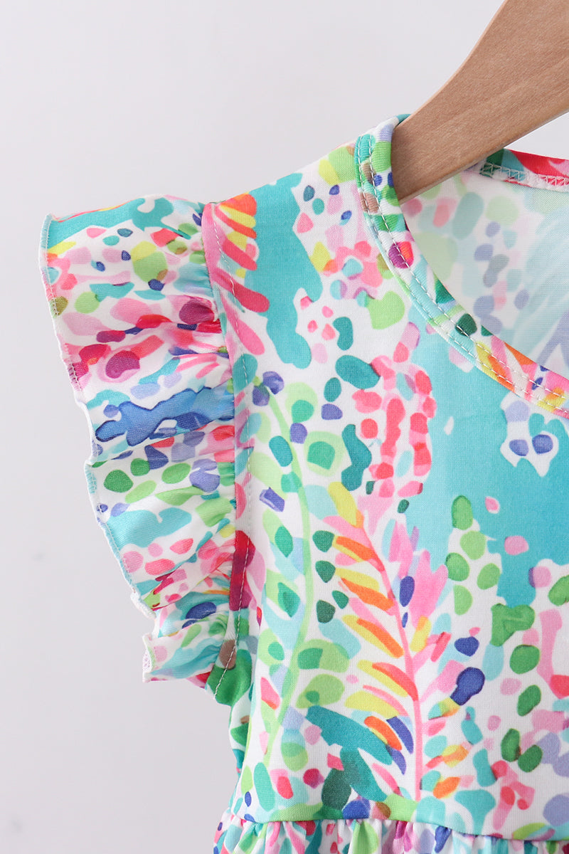 Blue bright floral ruffle shorts set