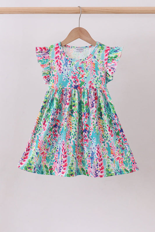 Blue bright floral ruffle dress