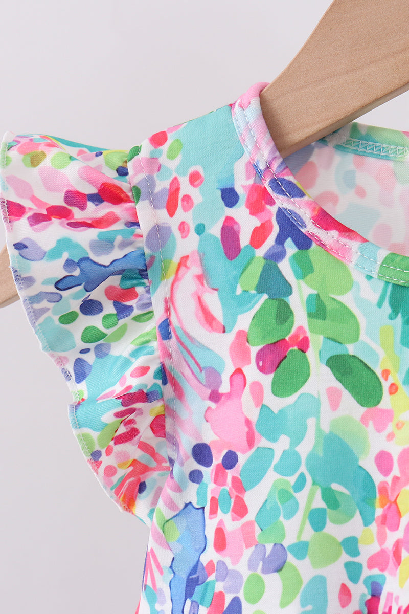 Blue bright floral ruffle bloomer set