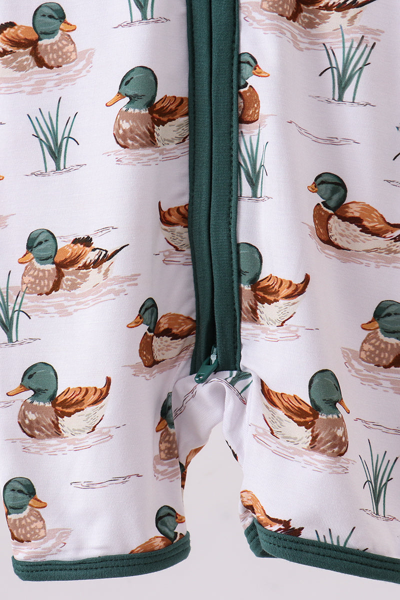 Green duck print bamboo romper