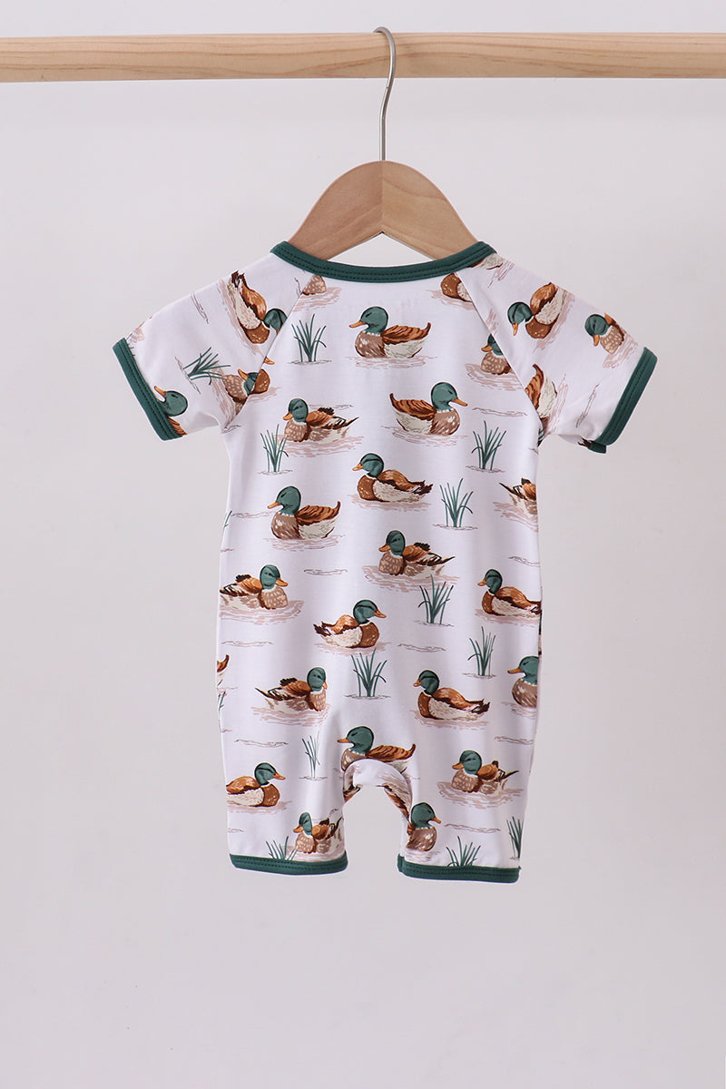 Green duck print bamboo romper