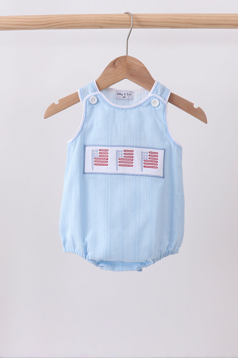 Blue flag smocked jacquard bubble