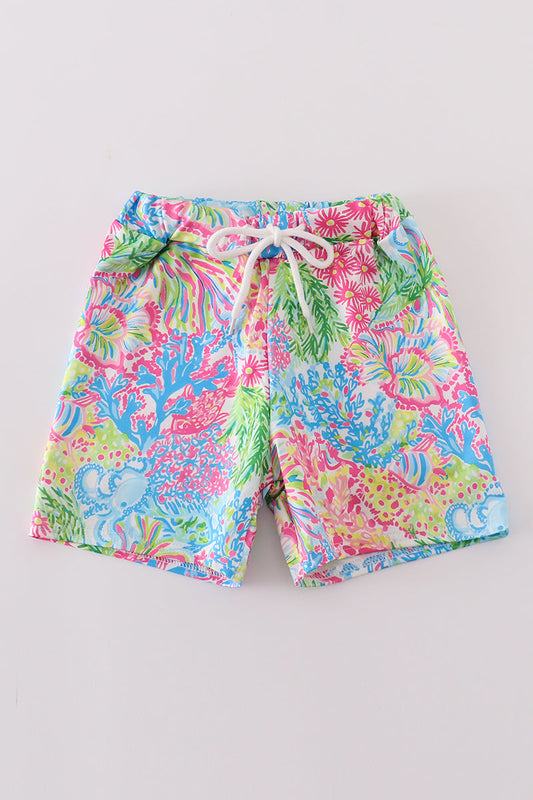 Pink tropical boy swim trunk