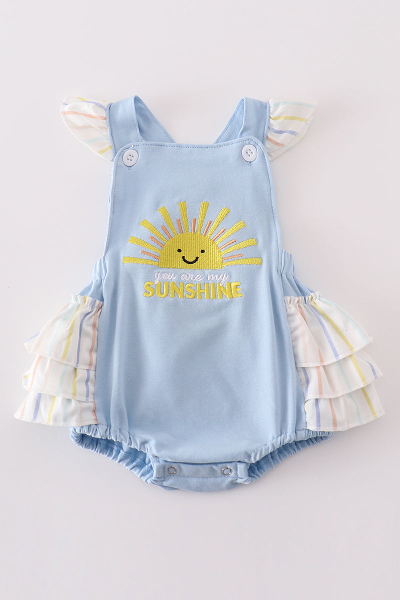 Blue you are my sunshine applique girl bubble