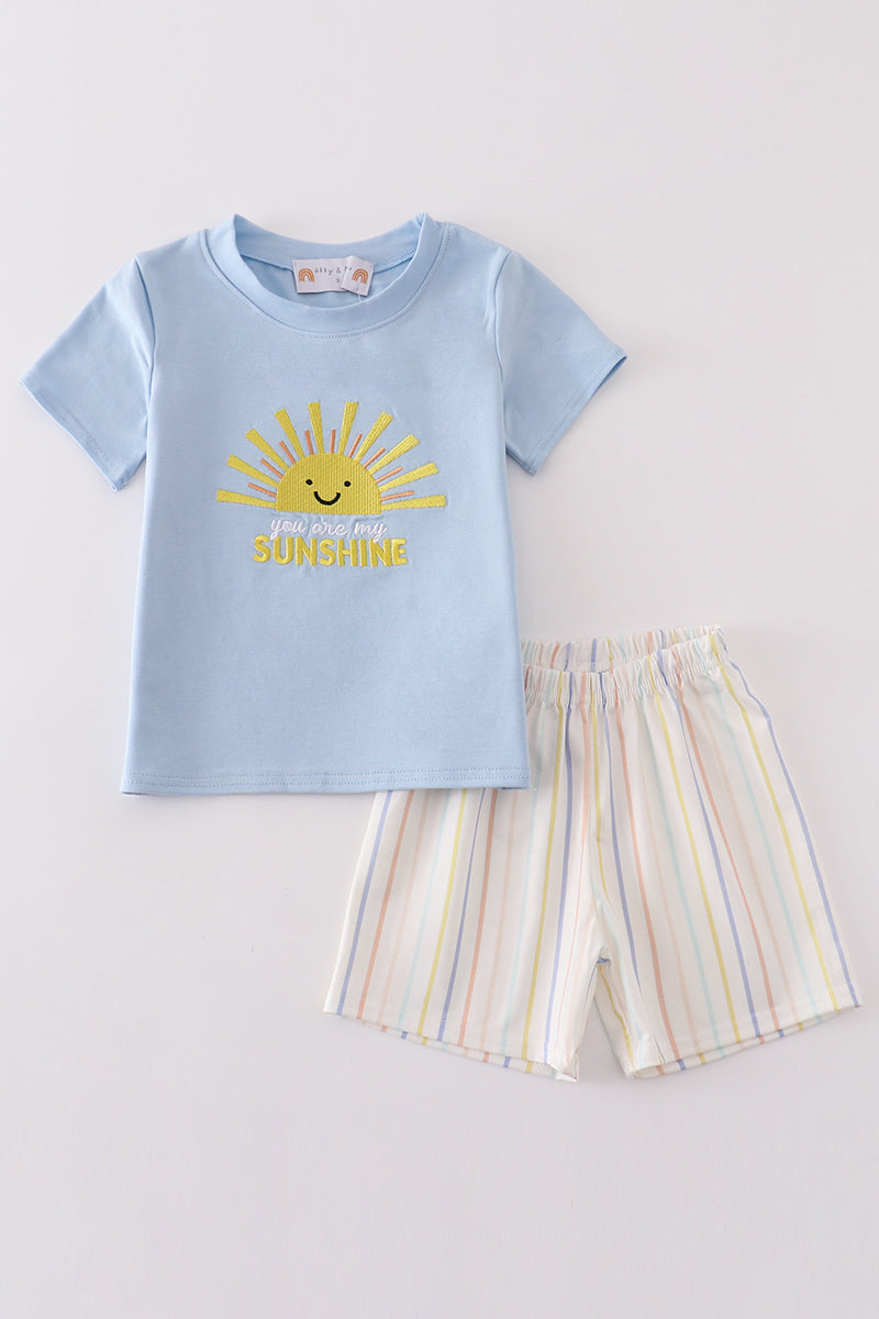 Blue you are my sunshine applique boy set