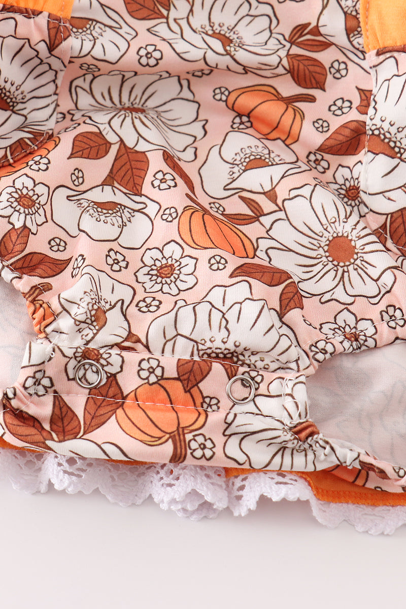 Pumpkin floral print lace ruffle bubble