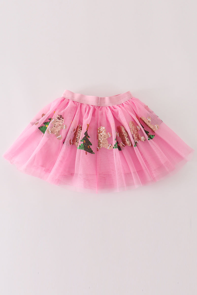 Pink gingerbread sequin tutu skirt