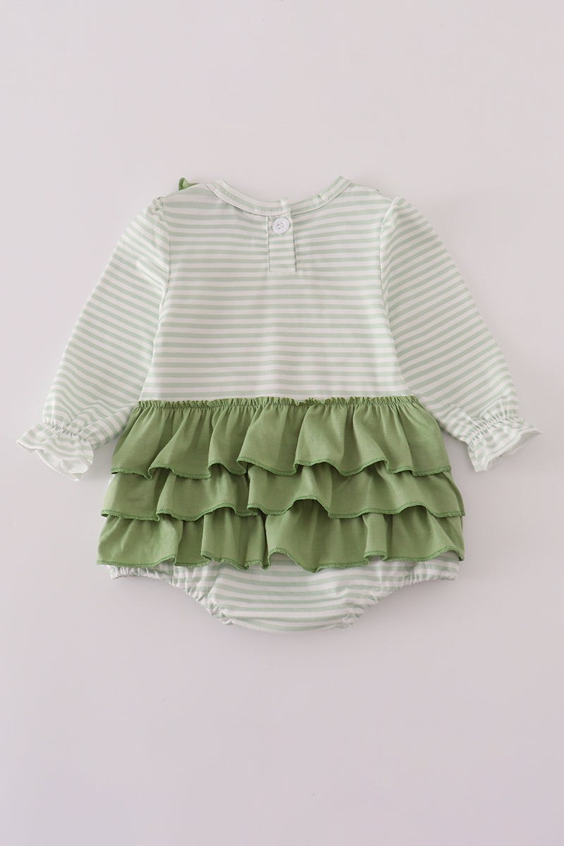 Sage turkey applique stripe ruffle bubble
