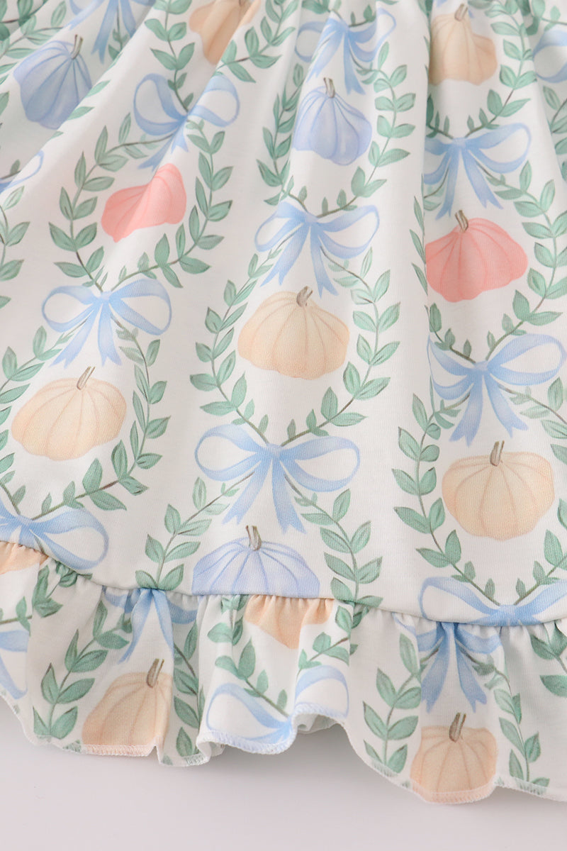 Green bow print ruffle pants set