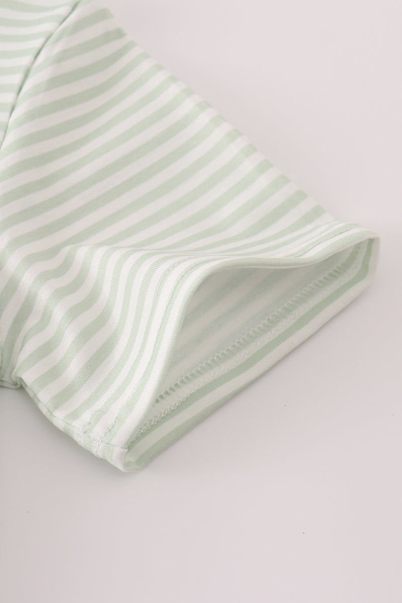 Green turkey embroidery stripe top