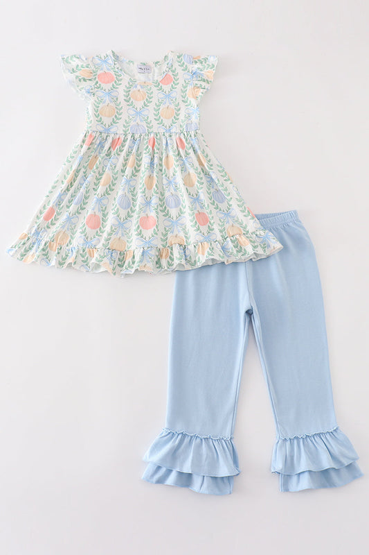 Blue pumpkin embroidery girl set