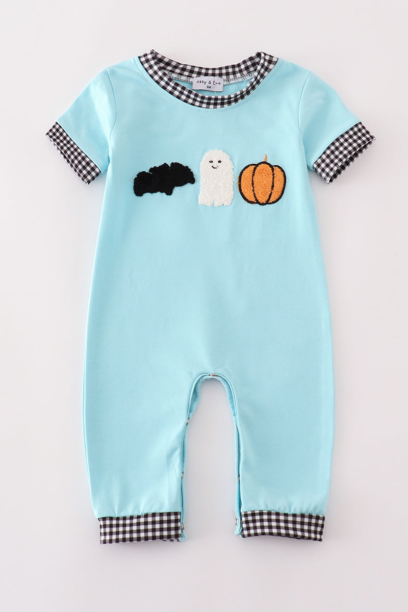 Blue halloween ghost pumpkin boy romper